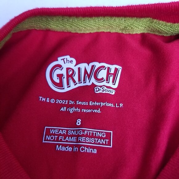 Dr Seuss The Grinch Merry Grinchmas Long Sleeve Pajama Top Youth 8 Red Christmas - Picture 4 of 7